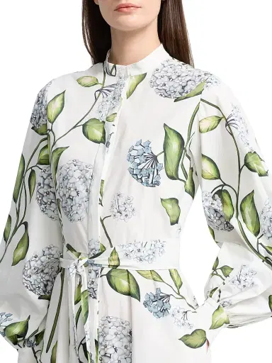 Oscar de la Renta Women's Porcelain Flowers Poplin Balloon-Sleeve Maxi Dress - Denim White | Thumbnail 6 Oscar de la Renta Women's Porcelain Flowers Poplin Balloon-Sleeve Maxi Dress - Denim White | Thumbnail 6