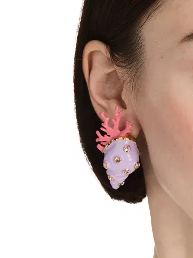 Oscar de la Renta Women's Shell & Coral 24K-Gold-Plated, Enamel & Glass Crystal Drop Earrings - Lilac | Thumbnail 2