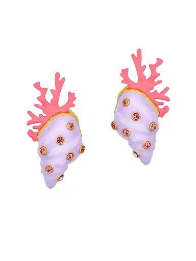Oscar de la Renta Women's Shell & Coral 24K-Gold-Plated, Enamel & Glass Crystal Drop Earrings - Lilac | Thumbnail 1