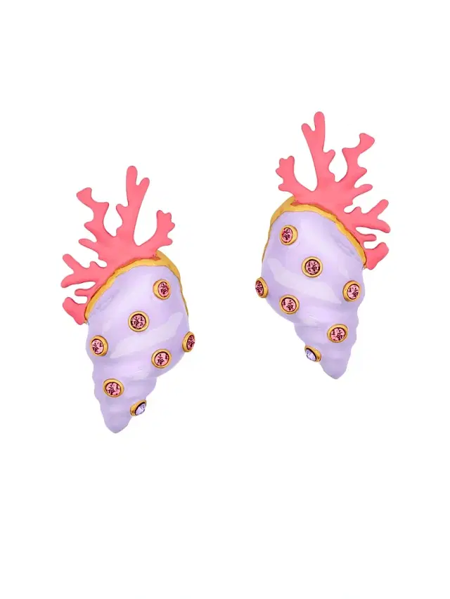 Women's Shell & Coral 24K-Gold-Plated, Enamel & Glass Crystal Drop Earrings - Lilac
