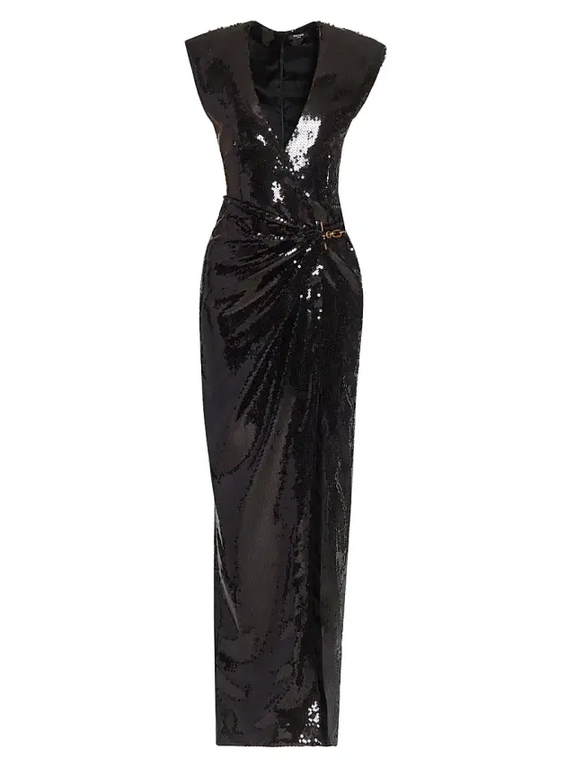 Women's Sequined V-Neck Gown - Noir