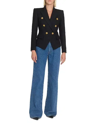 Balmain Women's Button-Detail Tweed Double-Breasted Jacket - Noir | Thumbnail 2 Balmain Women's Button-Detail Tweed Double-Breasted Jacket - Noir | Thumbnail 2