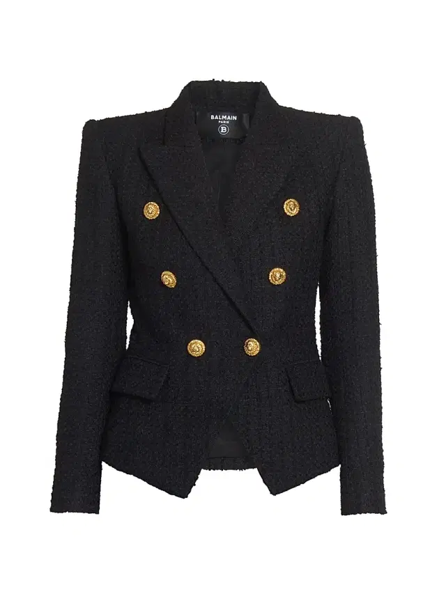 Women's Button-Detail Tweed Double-Breasted Jacket - Noir