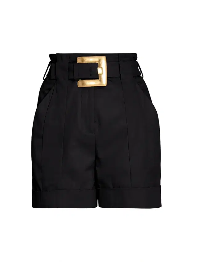 Women's Wool Grain De Poudre Belted Shorts - Noir
