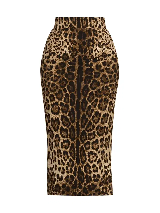 Women's Leopard-Print Wool Midi-Skirt - Leo New