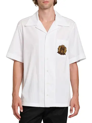 Dolce & Gabbana Men's Logo Seal-Embroidered Cotton Poplin Short-Sleeve Shirt - Bianco Ottico - Size 17.5 | Thumbnail 3 Dolce & Gabbana Men's Logo Seal-Embroidered Cotton Poplin Short-Sleeve Shirt - Bianco Ottico - Size 17.5 | Thumbnail 3