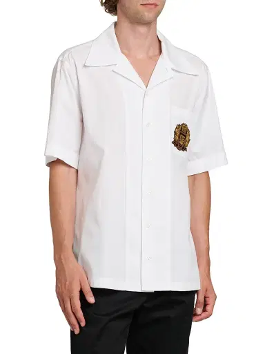 Dolce & Gabbana Men's Logo Seal-Embroidered Cotton Poplin Short-Sleeve Shirt - Bianco Ottico - Size 17.5 | Thumbnail 4 Dolce & Gabbana Men's Logo Seal-Embroidered Cotton Poplin Short-Sleeve Shirt - Bianco Ottico - Size 17.5 | Thumbnail 4