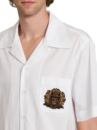 Dolce & Gabbana Men's Logo Seal-Embroidered Cotton Poplin Short-Sleeve Shirt - Bianco Ottico - Size 17.5 | Thumbnail 6 Dolce & Gabbana Men's Logo Seal-Embroidered Cotton Poplin Short-Sleeve Shirt - Bianco Ottico - Size 17.5 | Thumbnail 6