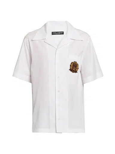 Dolce & Gabbana Men's Logo Seal-Embroidered Cotton Poplin Short-Sleeve Shirt - Bianco Ottico - Size 17.5 | Thumbnail 1 Dolce & Gabbana Men's Logo Seal-Embroidered Cotton Poplin Short-Sleeve Shirt - Bianco Ottico - Size 17.5 | Thumbnail 1