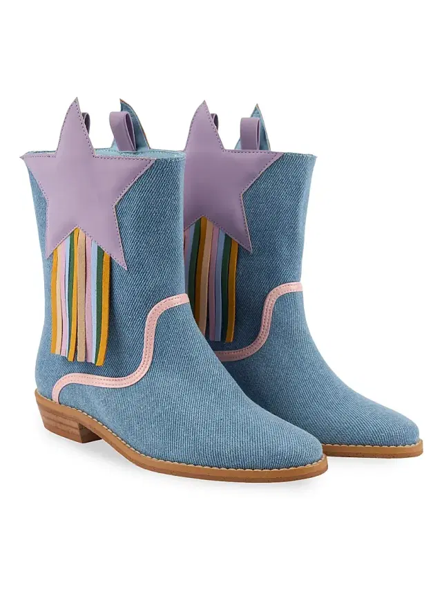 Stella McCartney Little Girl's & Girl's Star-Embroidered Denim Boots - Blue 12 (Child)