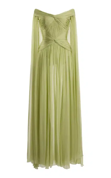 Zuhair Murad Chiffon Off-Shoulder Draped Long Dress | Thumbnail 1