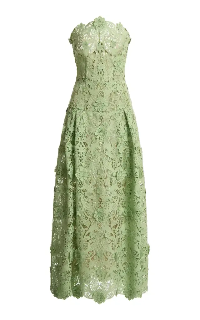 Zuhair Murad Corseted Silk-Blend Macrame Midi Dress