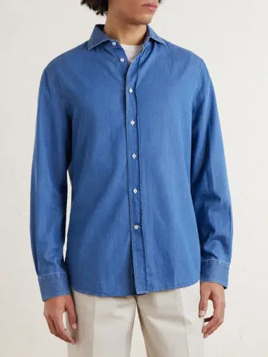 Brunello Cucinelli Cutaway-Collar Linen Shirt - Men | Thumbnail 3