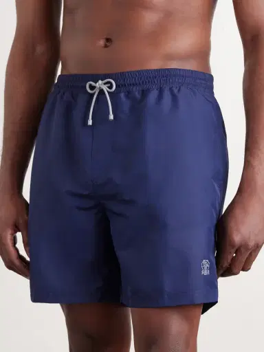 Brunello Cucinelli Straight-Leg Mid-Length Logo-Embroidered Swim Shorts - Men | Thumbnail 2 Brunello Cucinelli Straight-Leg Mid-Length Logo-Embroidered Swim Shorts - Men | Thumbnail 2