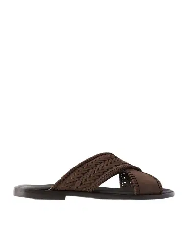 Manolo Blahnik Tex Nubuck-Trimmed Leather Sandals - Men | Thumbnail 1 Manolo Blahnik Tex Nubuck-Trimmed Leather Sandals - Men | Thumbnail 1