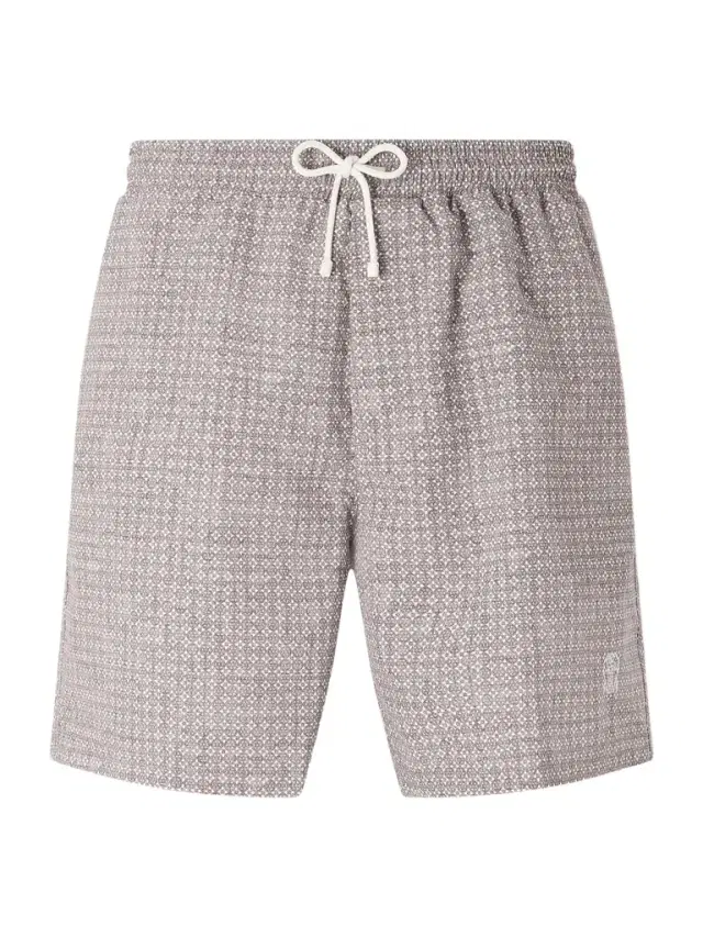 Brunello Cucinelli Straight-Leg Mid-Length Logo-Embroidered Printed Swim Shorts - Men