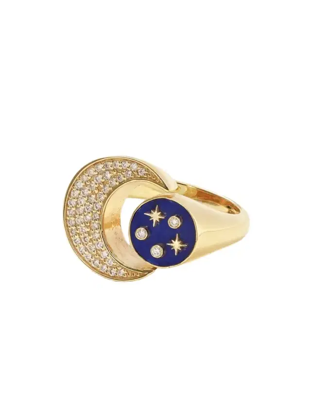 Celestial 14-karat Gold, Lapis Lazuli And Diamond Ring