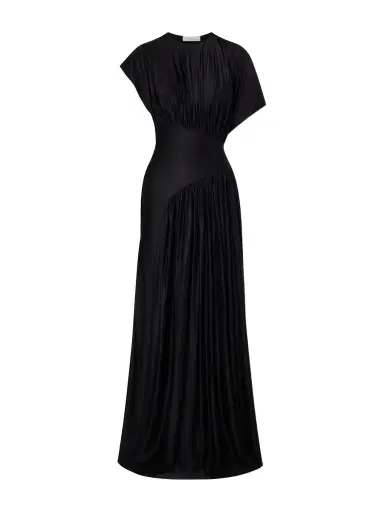 Rabanne Asymmetric Gathered Satin Maxi Dress | Thumbnail 1 Rabanne Asymmetric Gathered Satin Maxi Dress | Thumbnail 1