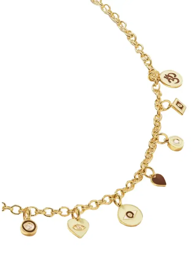 Sydney Evan 14-karat Gold, Diamond And Enamel Necklace