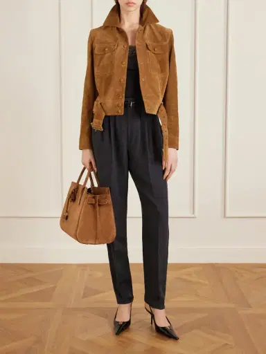 Saint Laurent Cropped Belted Suede Jacket | Thumbnail 2