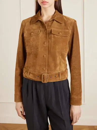 Saint Laurent Cropped Belted Suede Jacket | Thumbnail 3