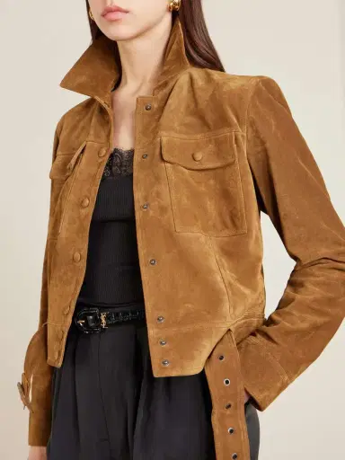 Saint Laurent Cropped Belted Suede Jacket | Thumbnail 5