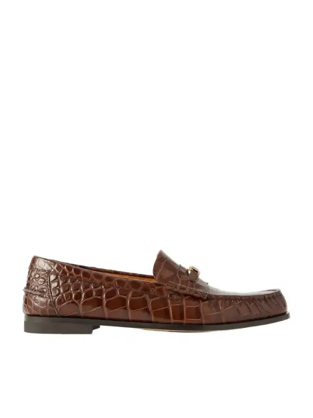 Embellished Croc-effect Leather Loafers