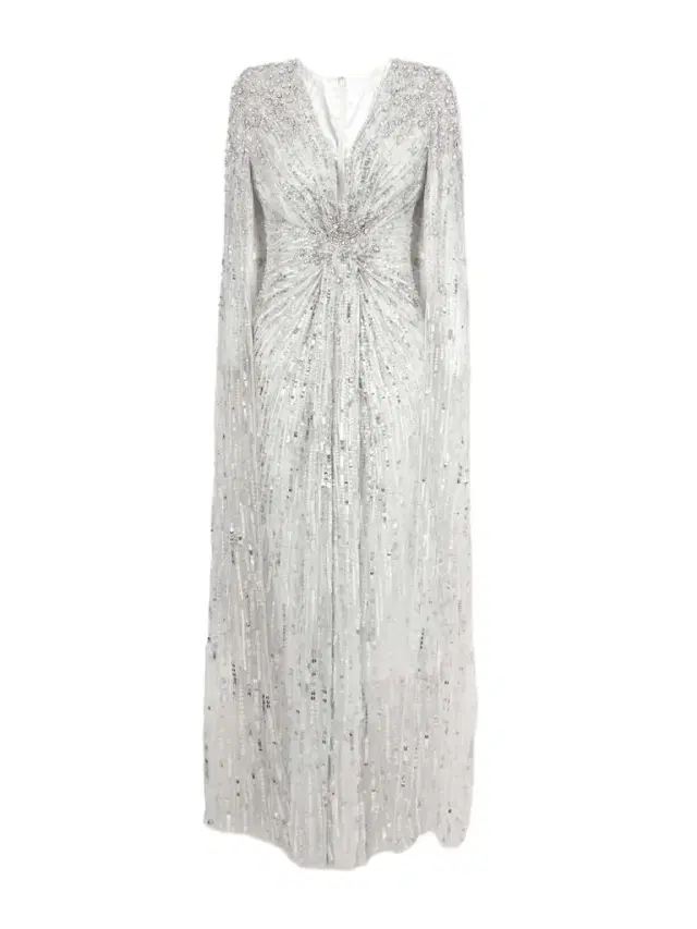 Symphony Cape-effect Gathered Embellished Tulle Gown
