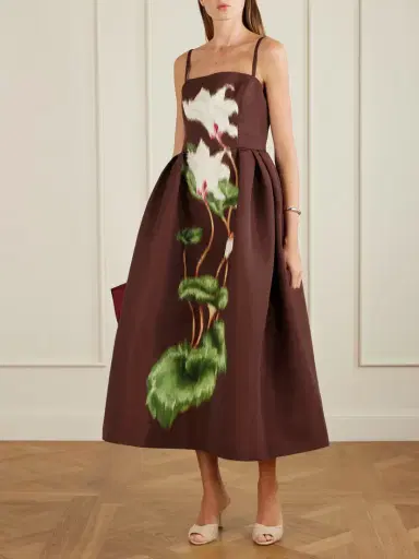 Oscar de la Renta Pleated Floral-print Faille Midi Dress | Thumbnail 2