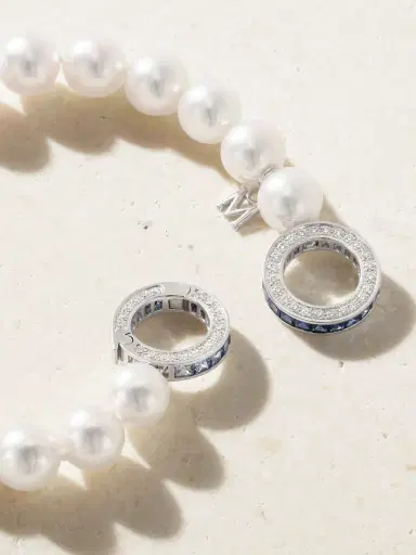 Mikimoto 18-karat White Gold Sapphire, Diamond And Pearl Bracelet | Thumbnail 4 Mikimoto 18-karat White Gold Sapphire, Diamond And Pearl Bracelet | Thumbnail 4