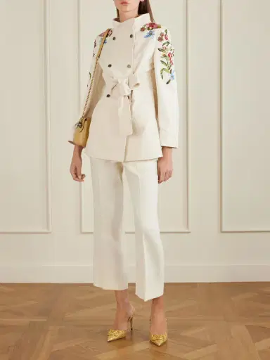 Valentino Garavani Belted Embellished Embroidered Denim Jacket | Thumbnail 2 Valentino Garavani Belted Embellished Embroidered Denim Jacket | Thumbnail 2