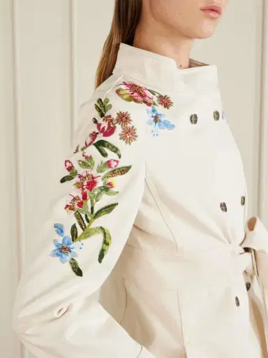 Valentino Garavani Belted Embellished Embroidered Denim Jacket | Thumbnail 4 Valentino Garavani Belted Embellished Embroidered Denim Jacket | Thumbnail 4