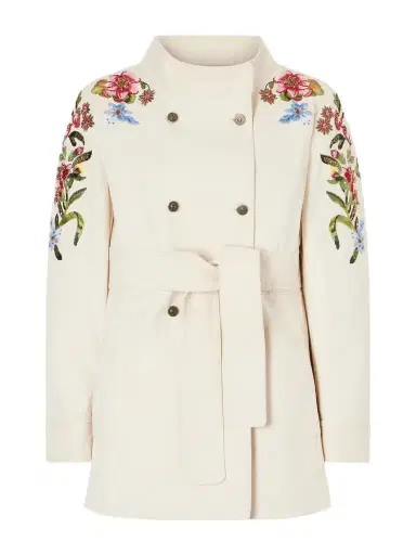 Valentino Garavani Belted Embellished Embroidered Denim Jacket | Thumbnail 1 Valentino Garavani Belted Embellished Embroidered Denim Jacket | Thumbnail 1