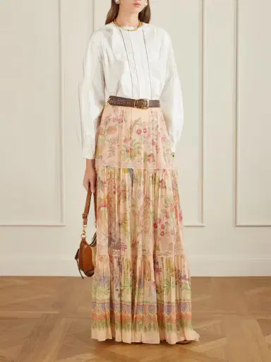 Etro Tiered Pleated Lace-trimmed Printed Silk Maxi Skirt | Thumbnail 2
