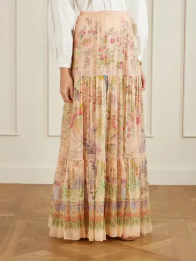 Etro Tiered Pleated Lace-trimmed Printed Silk Maxi Skirt | Thumbnail 3