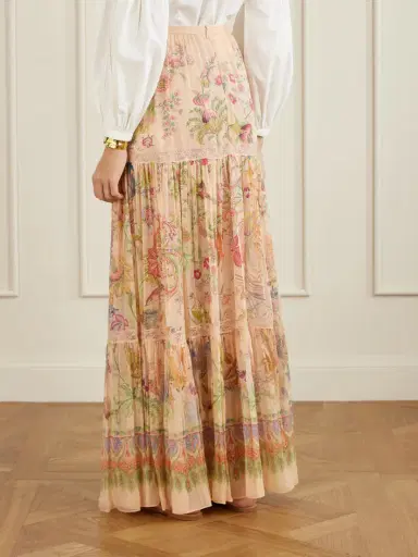 Etro Tiered Pleated Lace-trimmed Printed Silk Maxi Skirt | Thumbnail 4