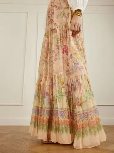 Etro Tiered Pleated Lace-trimmed Printed Silk Maxi Skirt | Thumbnail 5