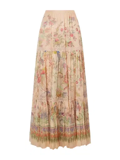 Etro Tiered Pleated Lace-trimmed Printed Silk Maxi Skirt | Thumbnail 1