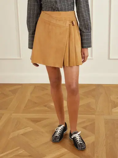 Loewe Pleated Suede Mini Wrap Skirt | Thumbnail 3 Loewe Pleated Suede Mini Wrap Skirt | Thumbnail 3