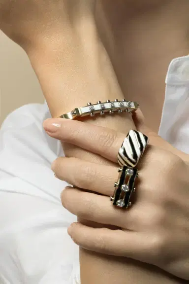 DAVID WEBB Black White Crosswalk Ring | Thumbnail 2