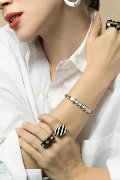 DAVID WEBB Black White Crosswalk Ring | Thumbnail 4