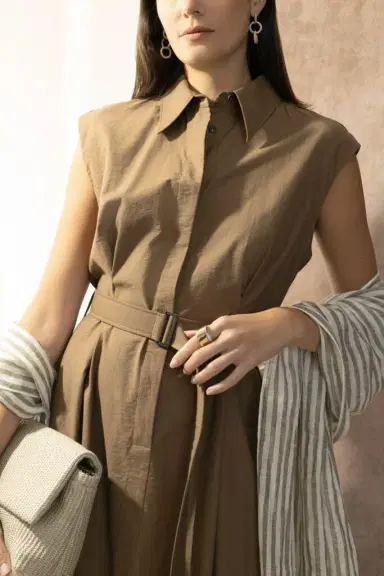 Brunello Cucinelli Diagonal Shirt Dress - Leather | Thumbnail 3 Brunello Cucinelli Diagonal Shirt Dress - Leather | Thumbnail 3