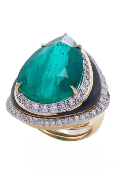 DAVID WEBB Emerald Diamond Pear Ring | Thumbnail 1