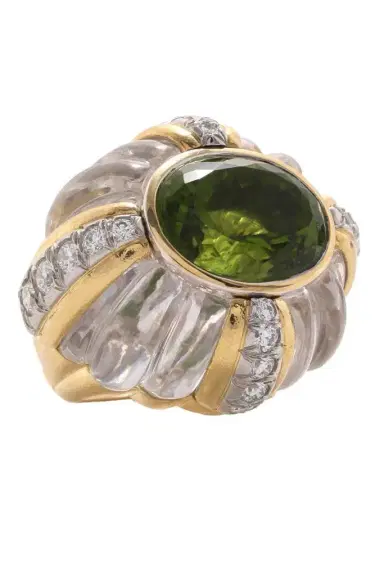 DAVID WEBB Peridot Rock Crystal Carved Ring | Thumbnail 1