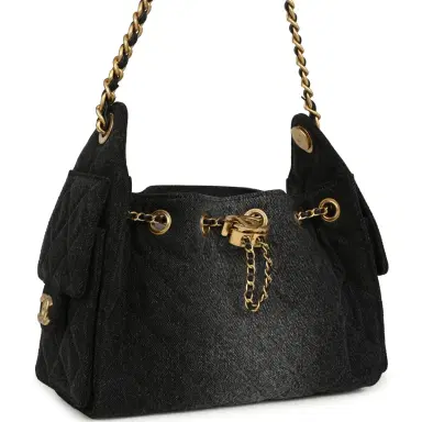 Chanel Chanel Mini 25 Hobo Bag Black Washed Denim Antique Gold Hardware | Thumbnail 2