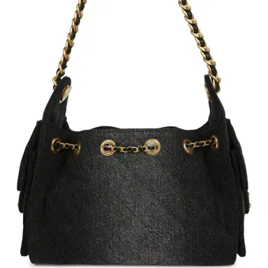 Chanel Chanel Mini 25 Hobo Bag Black Washed Denim Antique Gold Hardware | Thumbnail 4