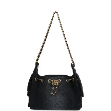 Chanel Chanel Mini 25 Hobo Bag Black Washed Denim Antique Gold Hardware | Thumbnail 7