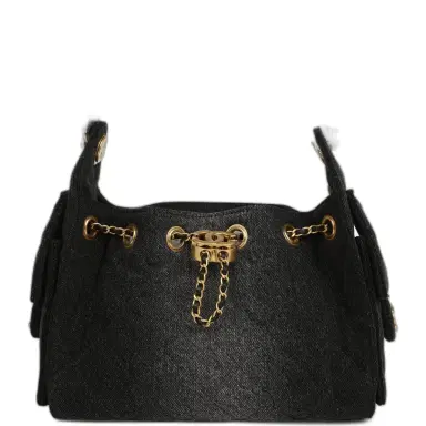 Chanel Chanel Mini 25 Hobo Bag Black Washed Denim Antique Gold Hardware | Thumbnail 1