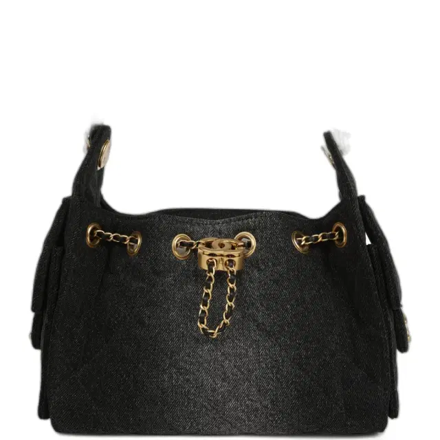 Chanel Chanel Mini 25 Hobo Bag Black Washed Denim Antique Gold Hardware