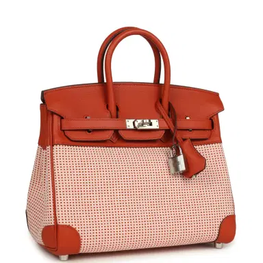 HERMÈS Pre-owned Hermes Quadrille Birkin 25 Brique Swift and Ecru-Mauve Pale and Brique Toile H Palladium Hardware | Thumbnail 2 HERMÈS Pre-owned Hermes Quadrille Birkin 25 Brique Swift and Ecru-Mauve Pale and Brique Toile H Palladium Hardware | Thumbnail 2
